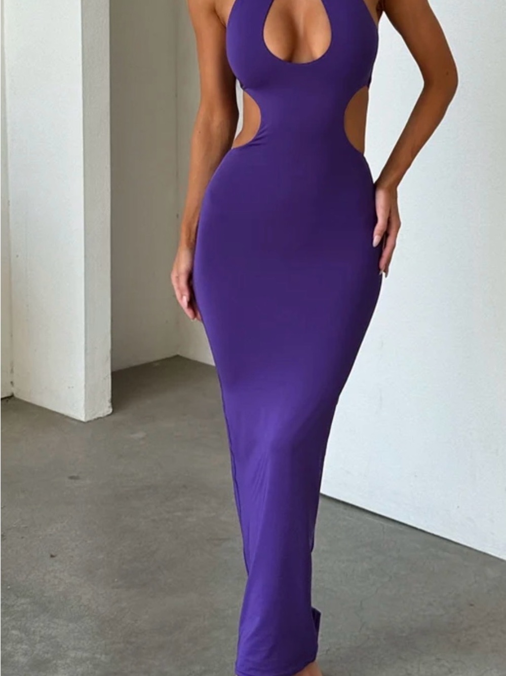 NWT That’s So Fetch Gianna Purple Cutout Halter Maxi Dress US 0